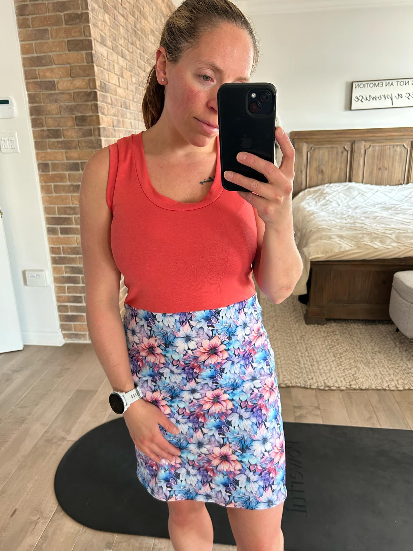 camisole robe corail foncé & fleuri bleu