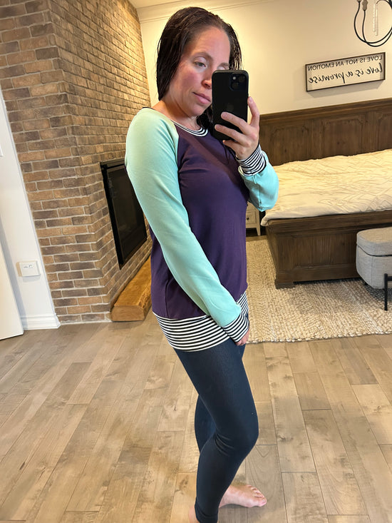 chandail  plum et pistache ligné