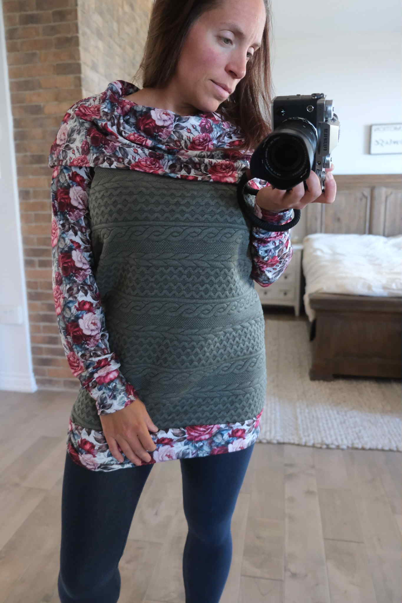 tunique torsadé olive et gros col fleuri