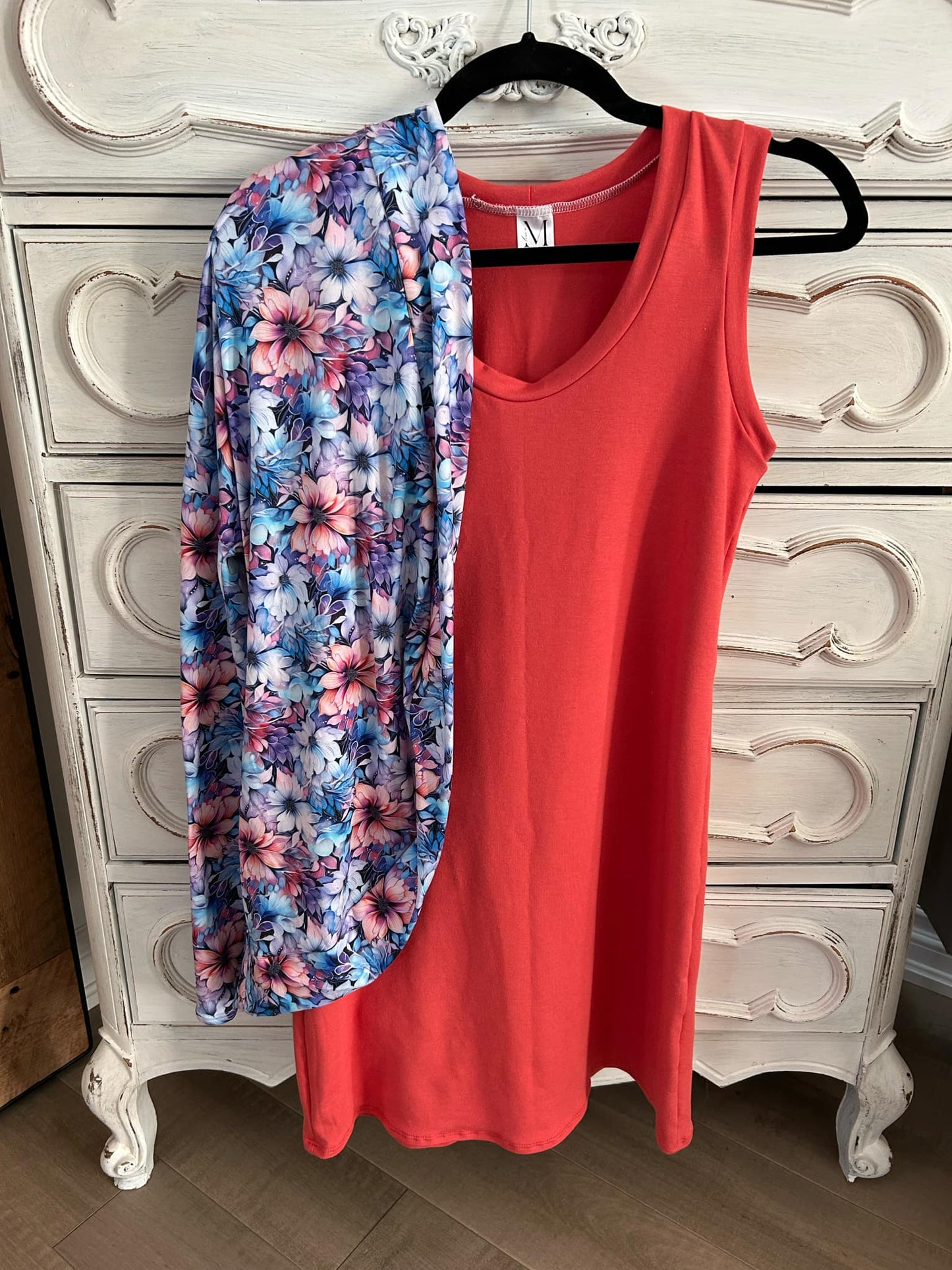 cardigan fleuri bleu/rose