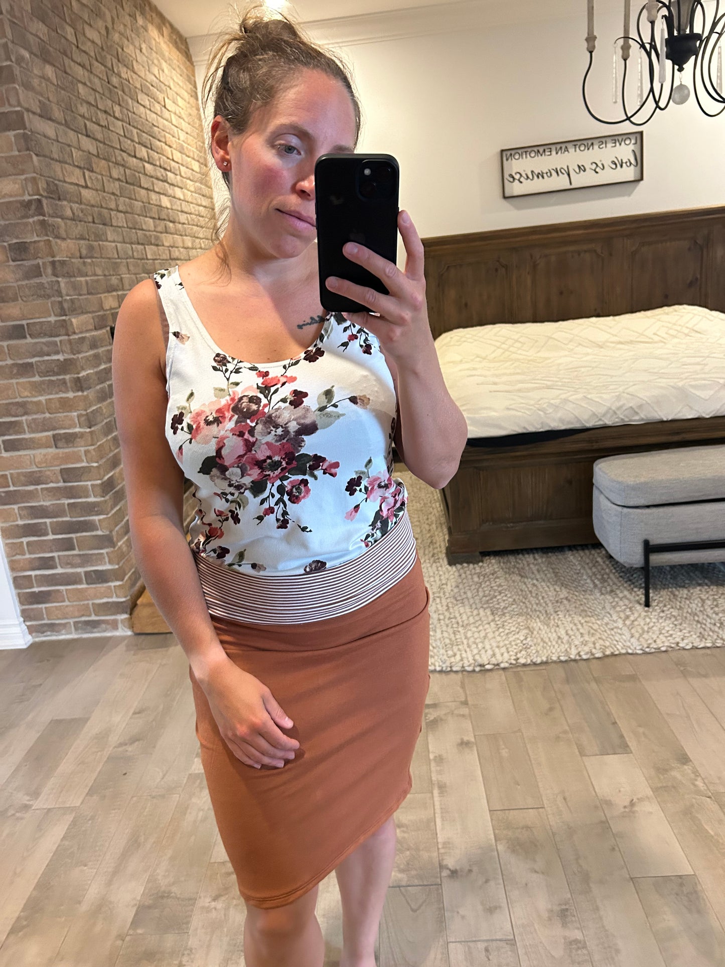 jupe bambou terry rouille avec bande ligné