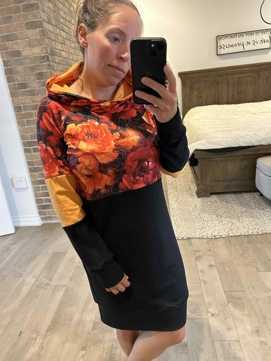 Robe automne fleuri orange brulé