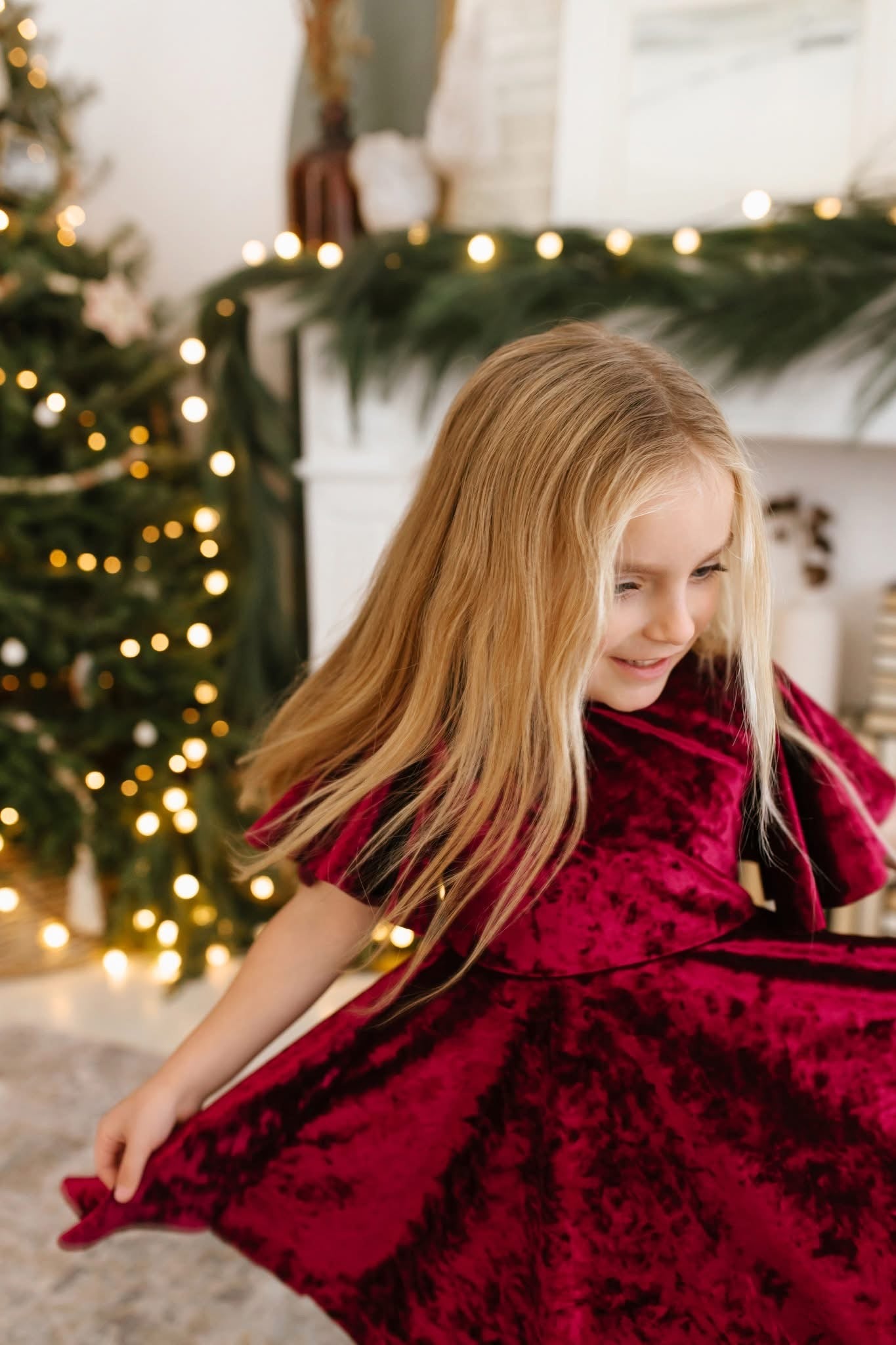 robe enfant velour rouge vin