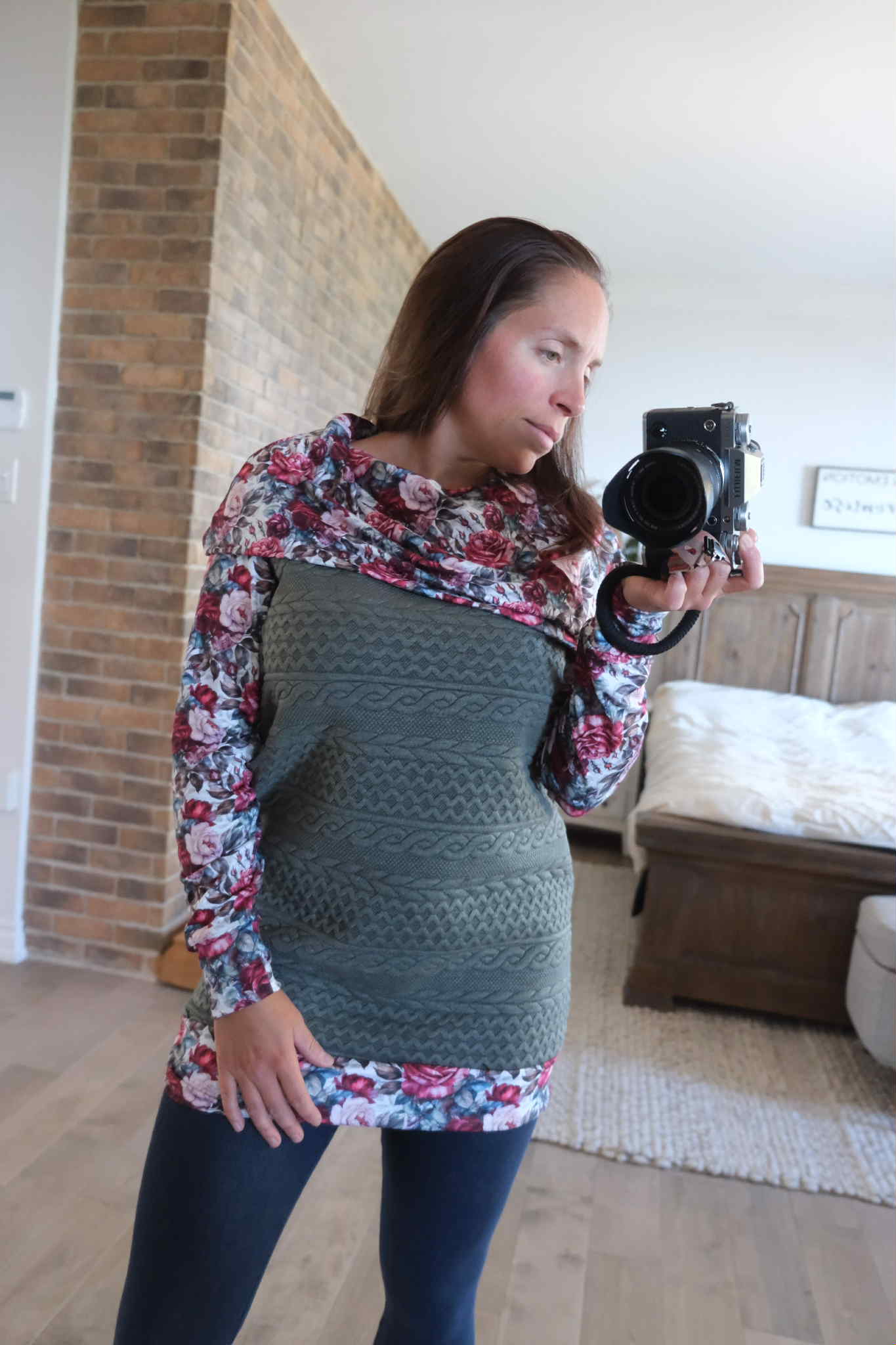 tunique torsadé olive et gros col fleuri