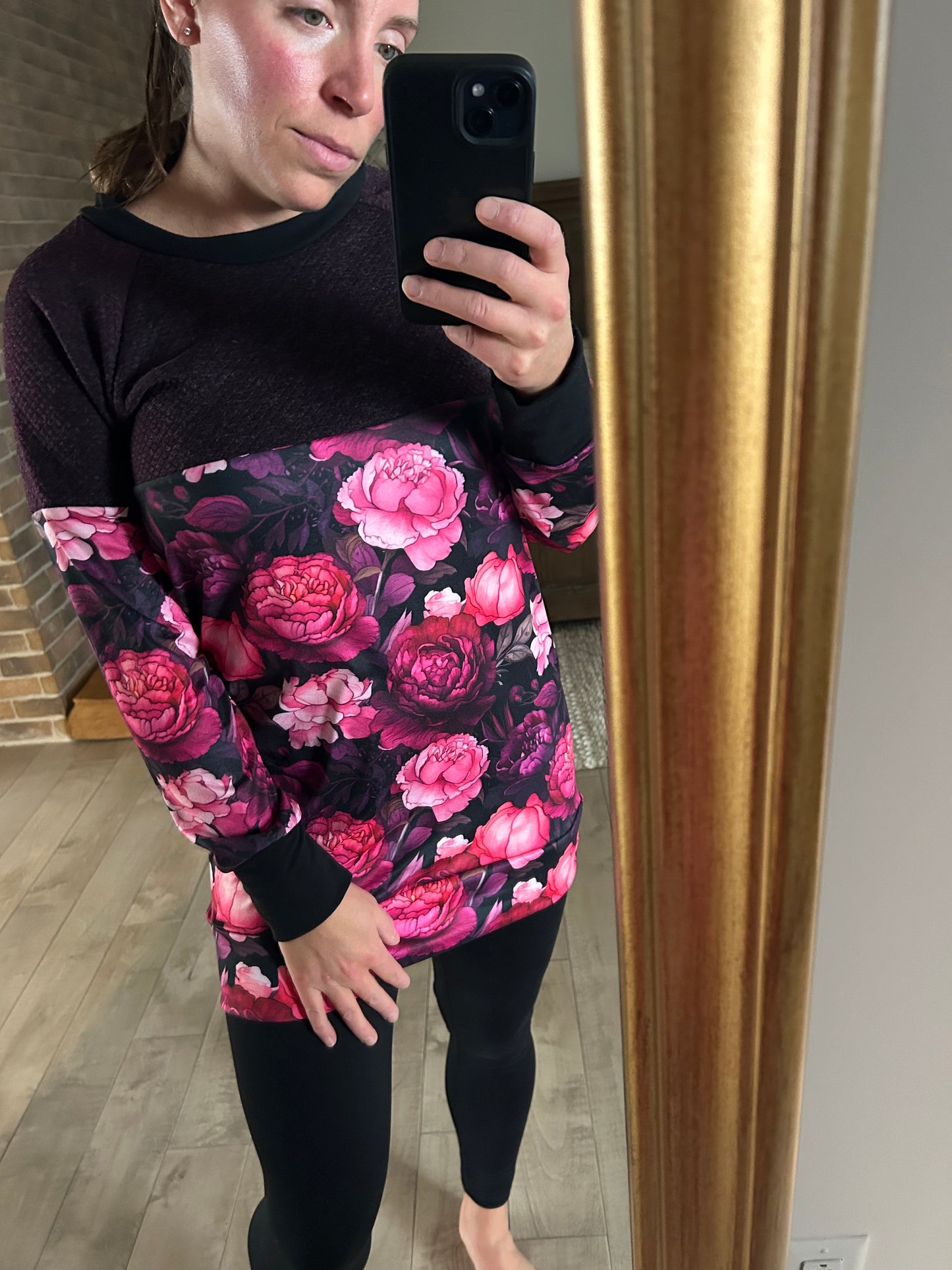 Tunique fleuri rose et matelassé mauve