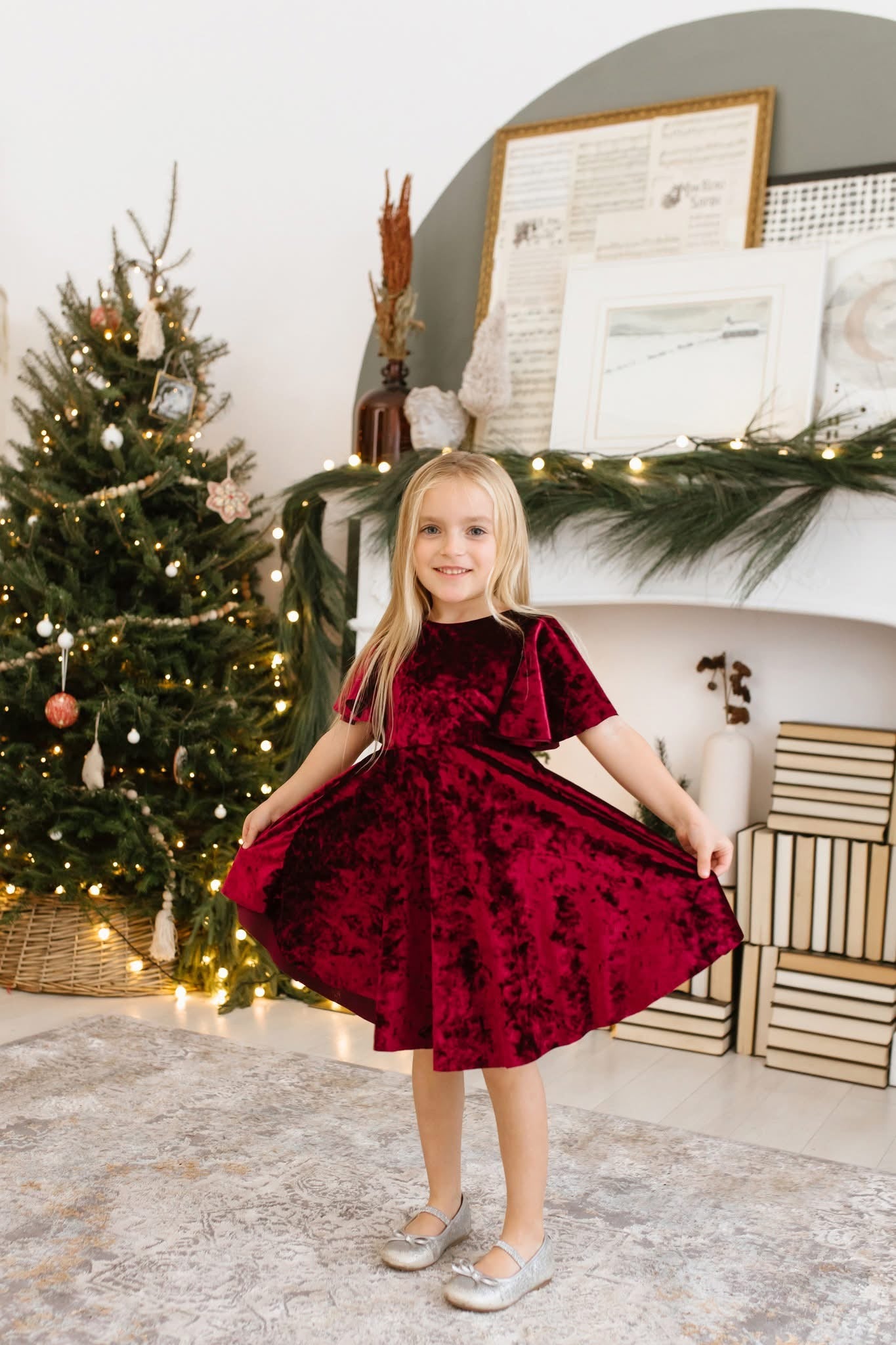 robe enfant velour rouge vin