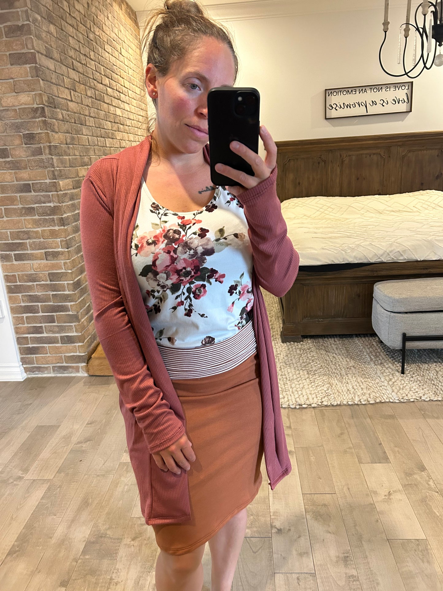 jupe bambou terry rouille avec bande ligné