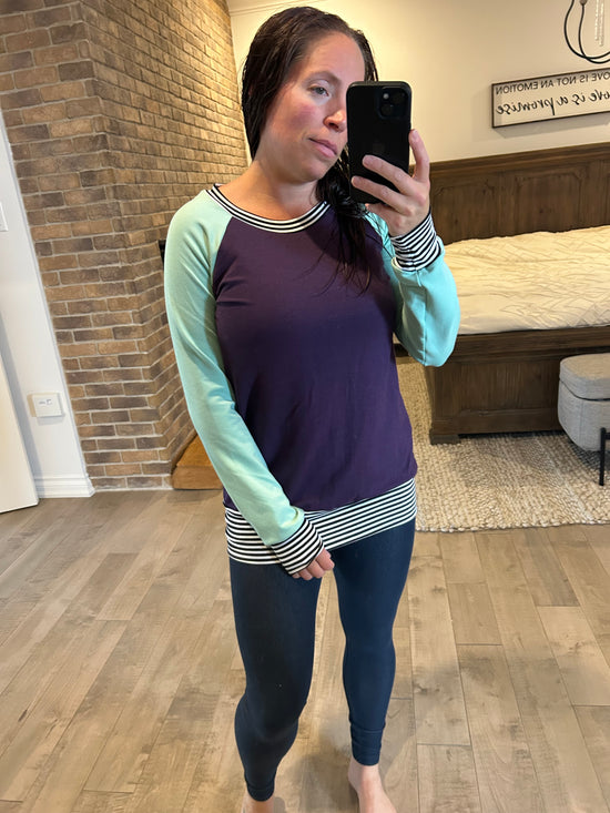 chandail  plum et pistache ligné