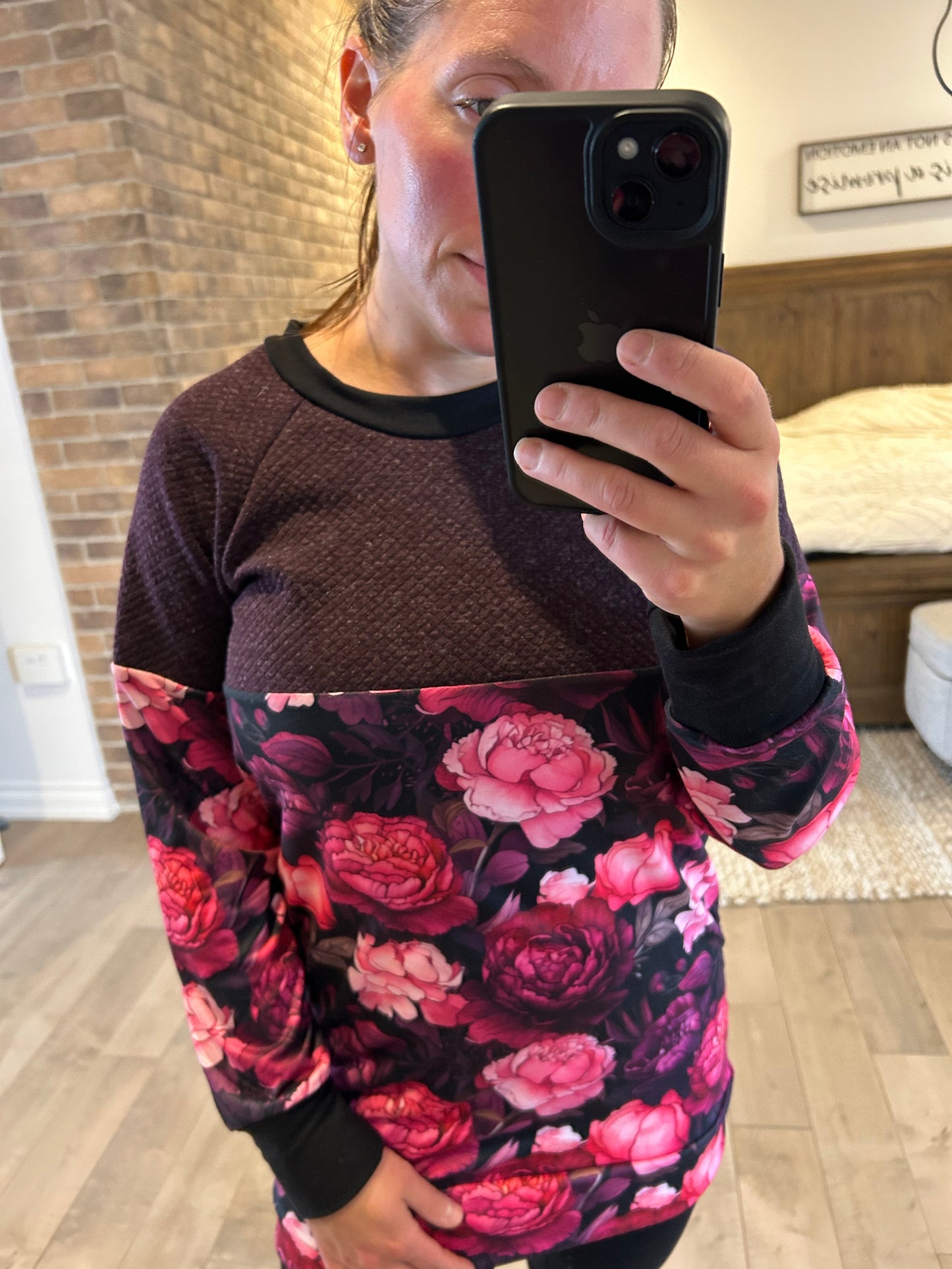 Tunique fleuri rose et matelassé mauve