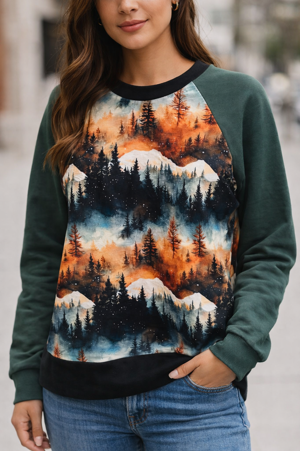 CHANDAIL montagne noir et manche PINE