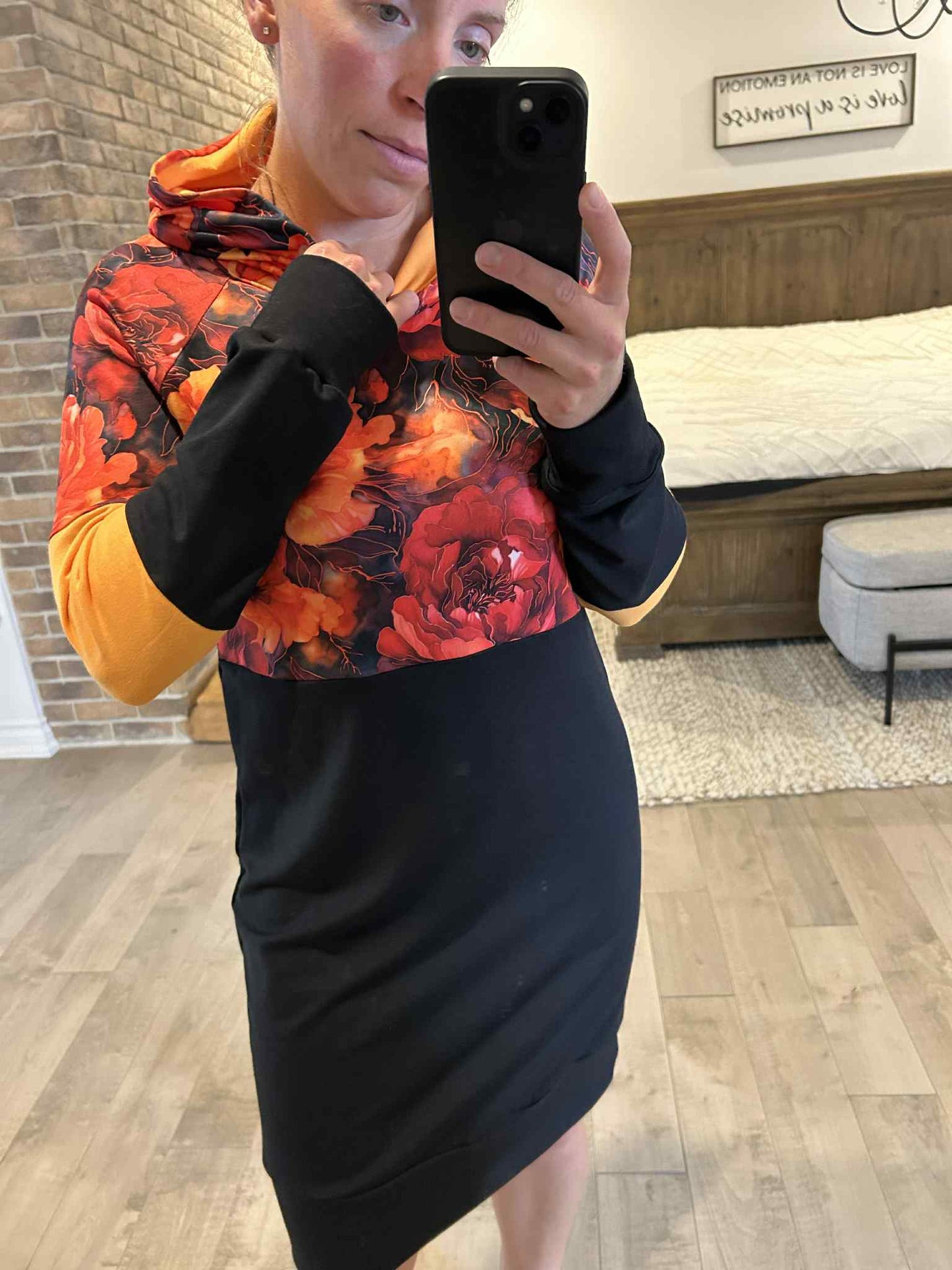 Robe automne fleuri orange brulé