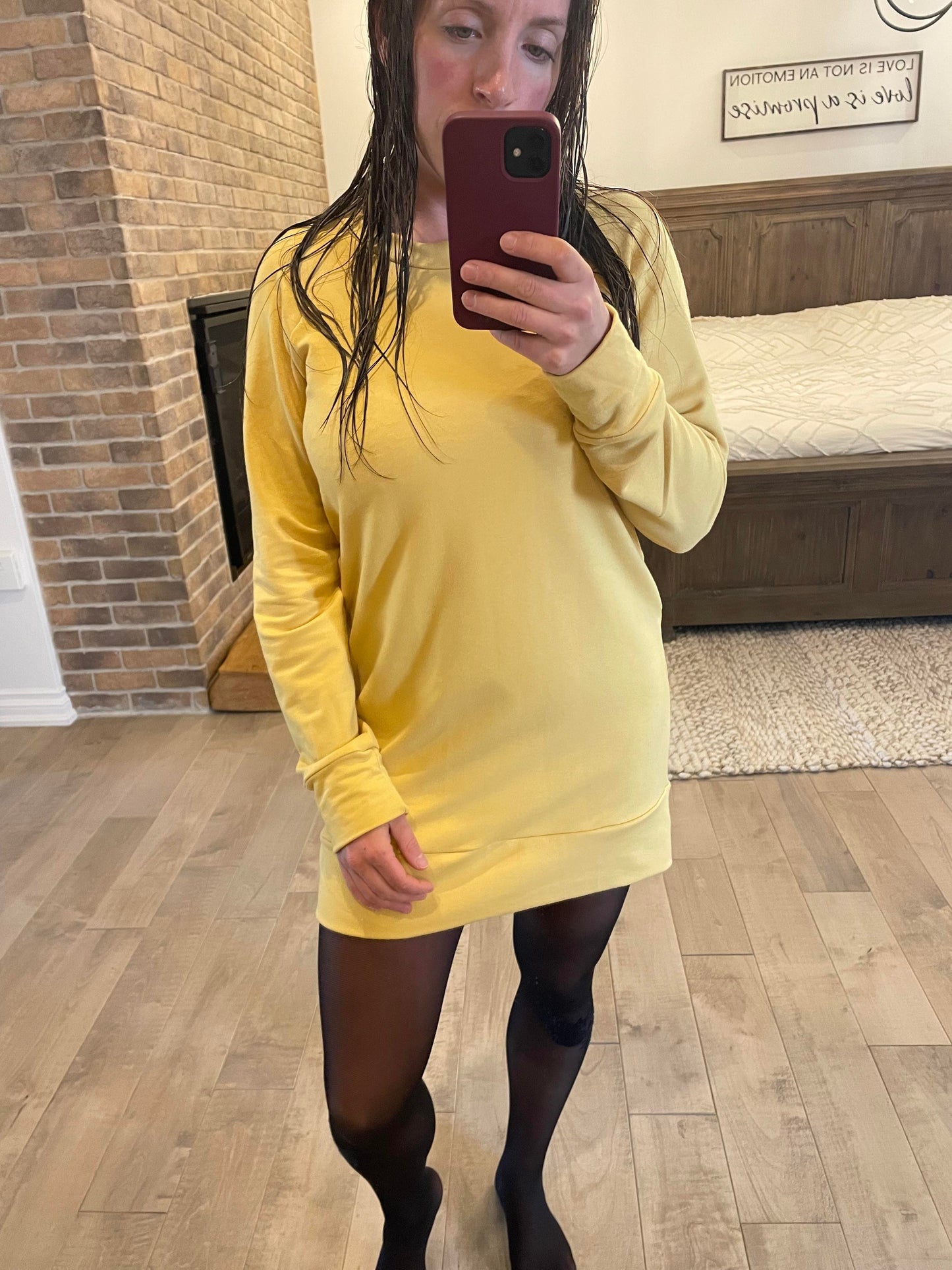 longueur chandail bambou terry Golden yellow MANCHE COURTE - Maman louve création