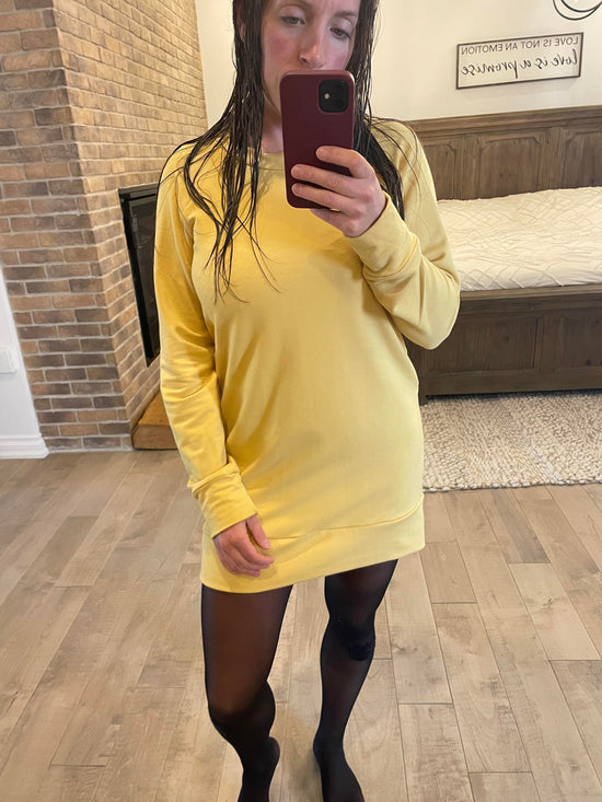 longueur chandail bambou terry Golden yellow MANCHE COURTE - Maman louve création