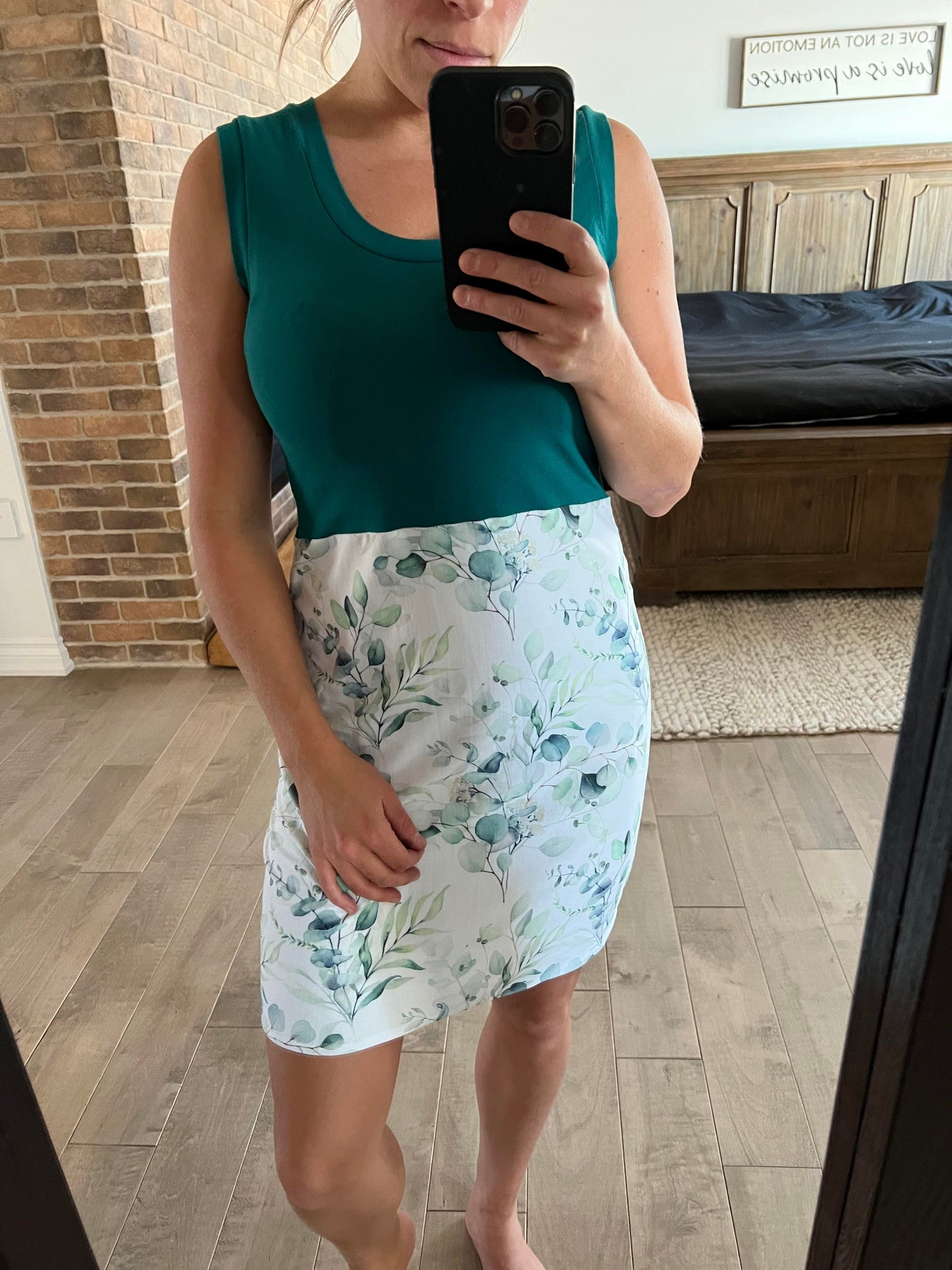 camisole longueur robe eucalyptus et sarcelle - Maman louve création