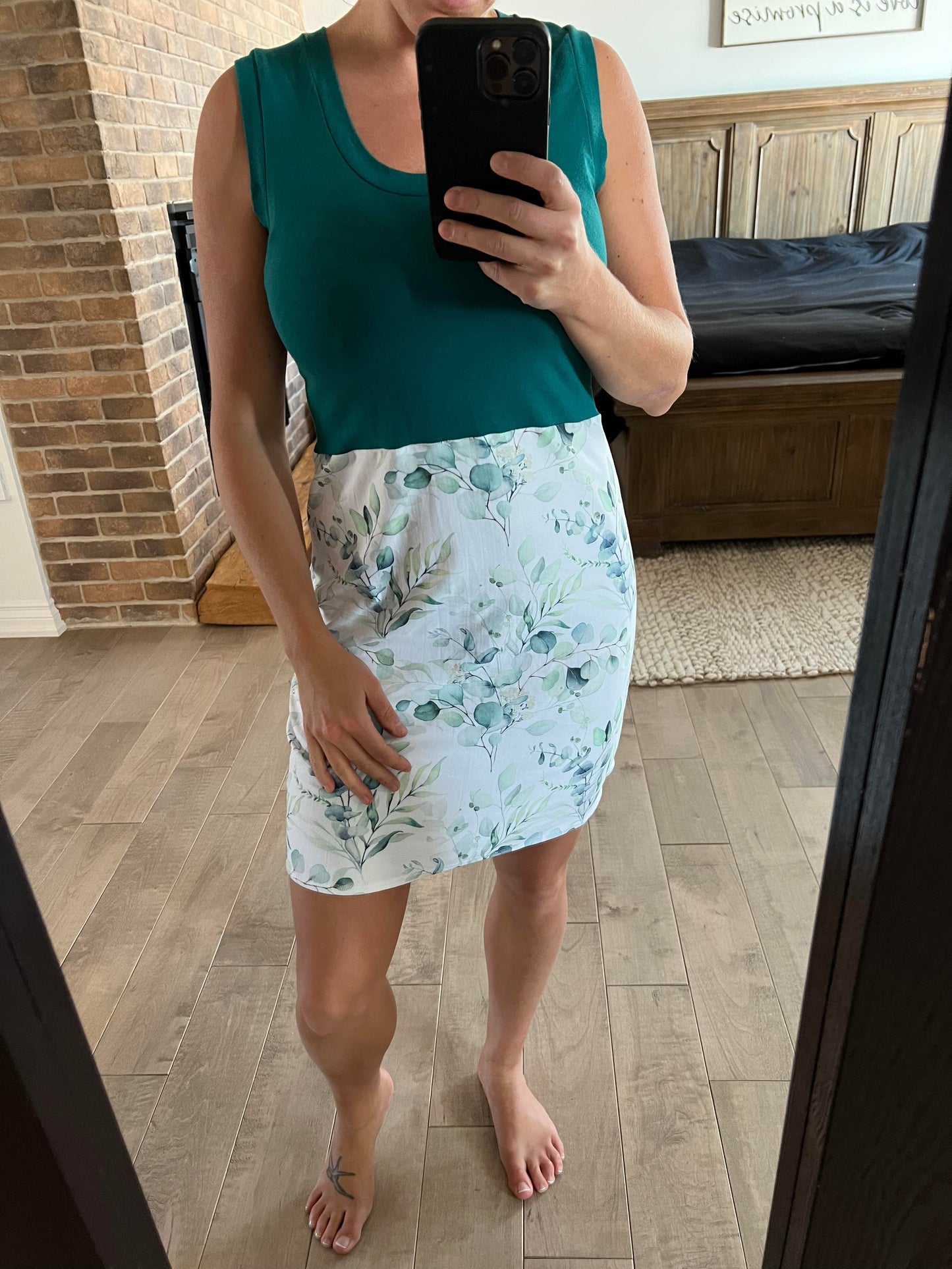 camisole longueur robe eucalyptus et sarcelle - Maman louve création