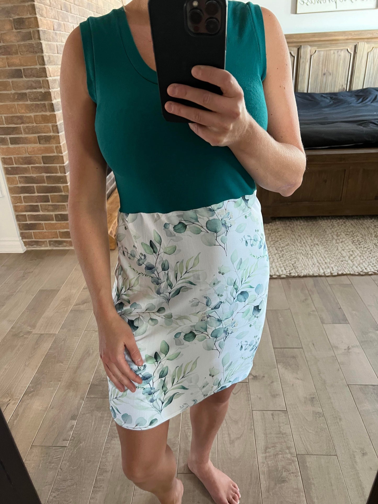camisole longueur robe eucalyptus et sarcelle - Maman louve création