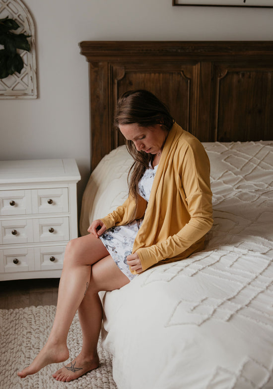 cardigan bambou de coton golden yellow - Maman louve création